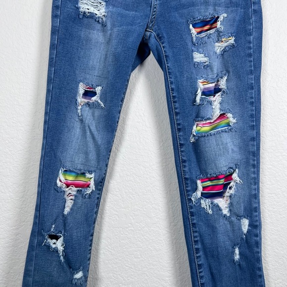 Judy‎ Blue Distressed Skinny Jeans Rainbow Patches Denim Womens Size 5/ 27 - Picture 8 of 11